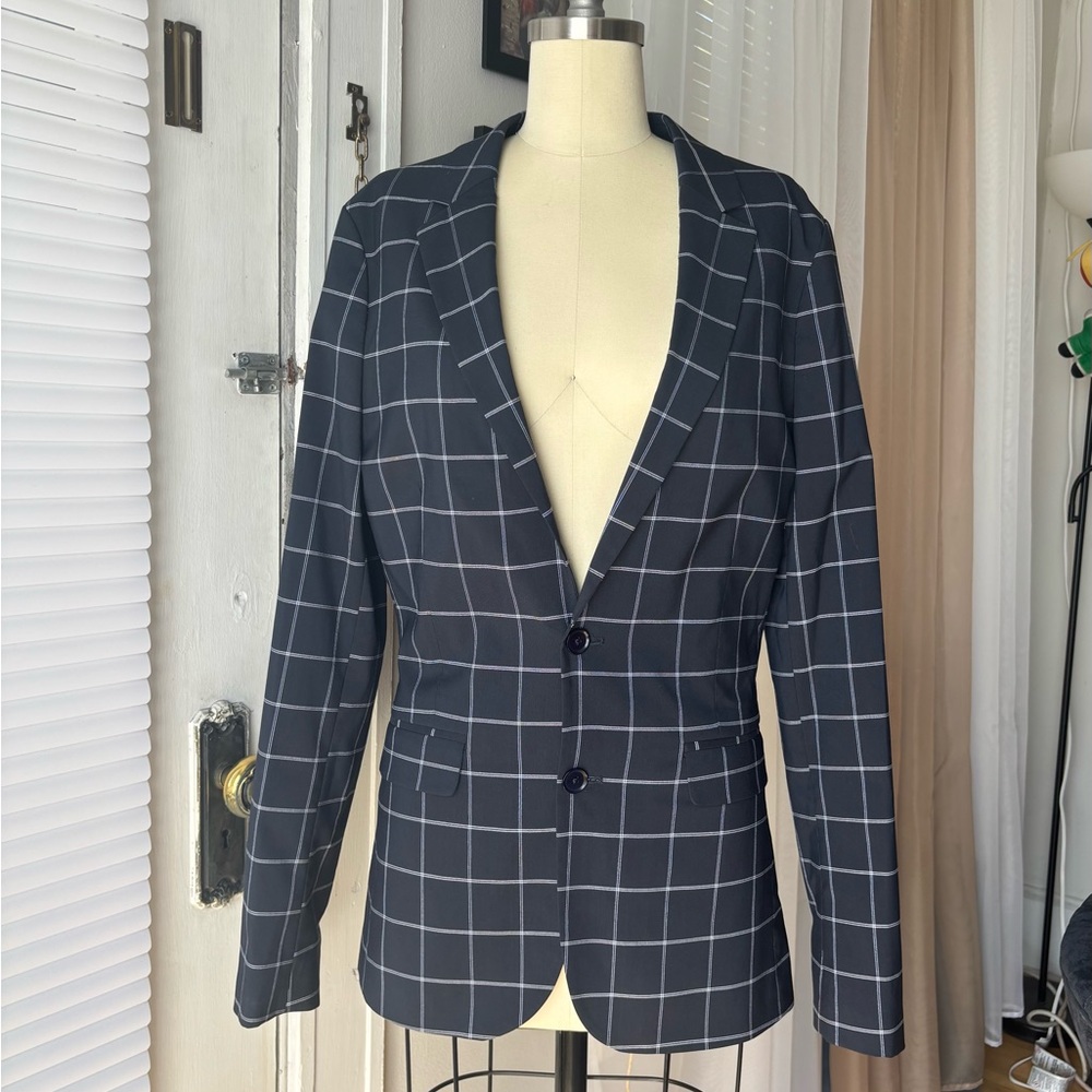 Classic Navy Checkered Blazer